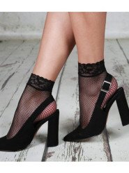 Pamela Mann Black Lace Trim Fishnet Ankle Socks